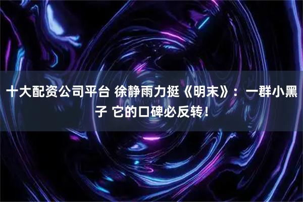 十大配资公司平台 徐静雨力挺《明末》：一群小黑子 它的口碑必反转！